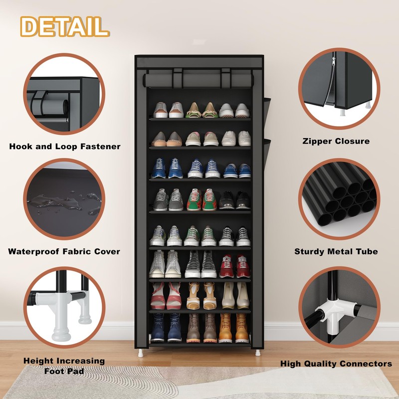 Calmootey 9 Tier Shoe Rack Organizer,Portable Shoe Shelf with Nonwoven
