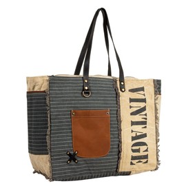 Myra Bag Western Leather Shoulder Bag for Women, Upcycled Canvas Weekender Bag - Vintage Excursions