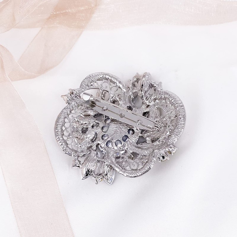 LAXPICOL Broche grande de flores de cristal transparente brillante para