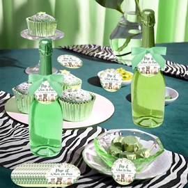 Diartpaint 50 Set Woodland Pop It When He Pops Baby Shower Bottle Tags with Twist Tie Bows and Ribbon, Forest Animal Baby Shower Mini Champagne Bottle Favor Tags Labels Party Decorations Gifts for Boy