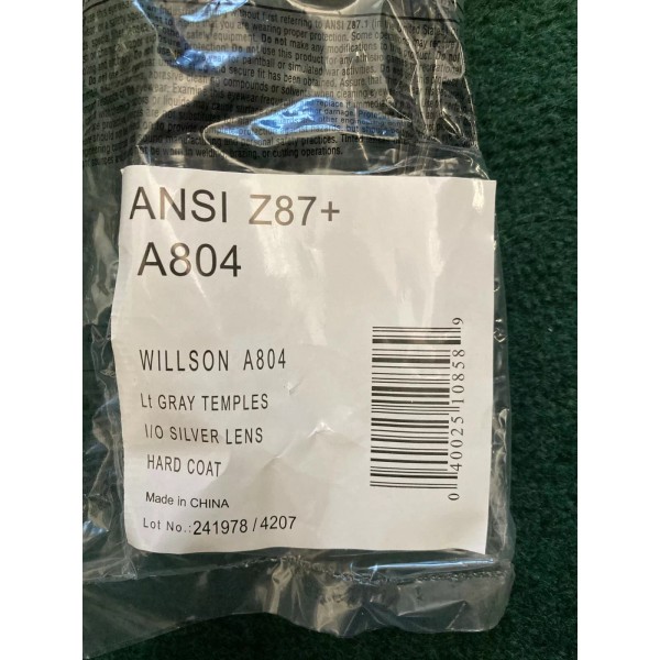 Wilson Willson A804 Z87+ Safety Eyewear, Light Grey Frame, Clear
