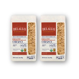 DeLallo Whole Wheat Orzo Pasta, Organic, Vegan, Made with Only 100% Durum Wheat Semolina Flour, Made in Italy, Bronze Cut, Kosher, Non-GMO, All Natural, 1lb Bag, (2 Pack)