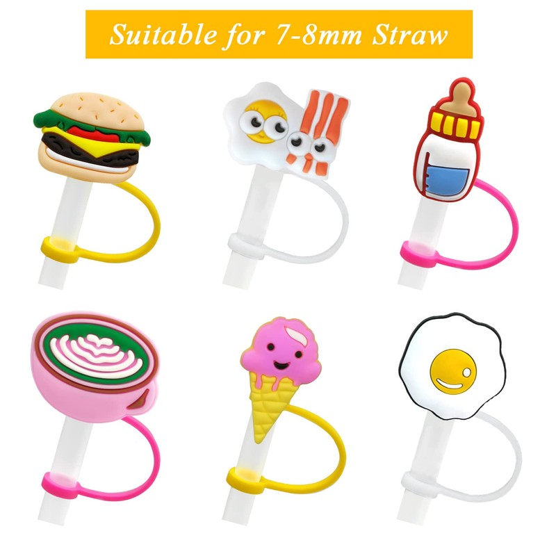 MOXLLERY 6Pcs Silicone Straw Covers Cap, Eco-Friendly, Unique Design, Reusable,