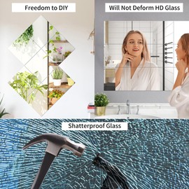 JAMBALAY Full Length Wall Mirror Tiles, 12''×12''×12Pcs Home Gym Mirrors for Gym, HD Glass Square Wall Mirror Tiles, Self Adhesive Frameless Wall Mirror for Bedroom, Living Room, Over The Door