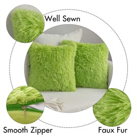 MIULEE Pack of 2 Luxury Faux Fur Throw Pillow Cover Deluxe Winter Decorative Plush Pillow Case Cushion Cover Shell for Sofa Bedroom Car Spring 18x18 Inch Green