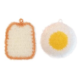 Toast and Eggs Shaped Acrylic Dish Scrubbers, Cute Food Shaped Net Cloth Kitchen Scrubber/Dish Sponge/Dishcloths