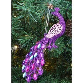 Christmas Concepts® 20cm Pfauendekoration Mit Juwelenschwanz - Christbaumschmuck (Perlen lila, Packung mit 1)