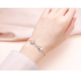 Flyow (Health and Durability) S925 Sterling Silver Tortoise/Frog Heart Bracelets for Women Teens Girls Adjustable Animal Bracelet Jewelry 7"+2", Sterling Silver