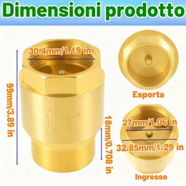 CDDCWZ Valvola di ritegno in ottone da 1 pollice, valvola di ritegno per acque reflue da 1 pollice AG a IG, per pompa, giardino, lavatrice, barile