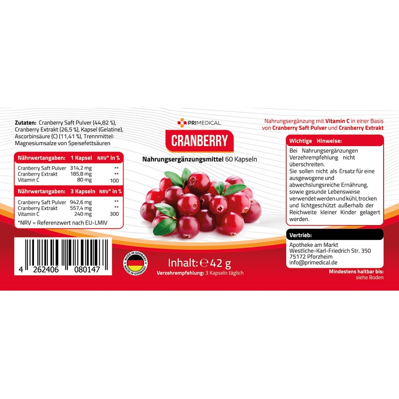 primedical Cranberry Capsules with Vitamin C 1 x 60 Capsules