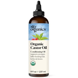 Sky Organics Aceite De Ricino Orgánico, Puro, Sin Hexano, Prensado En Frío Para Apoyar El Cabello, Las Pestañas Y Las Cejas Más Fuertes Y De Aspecto Más Completo, Bueno Para Paquetes De Ricino, Aceite