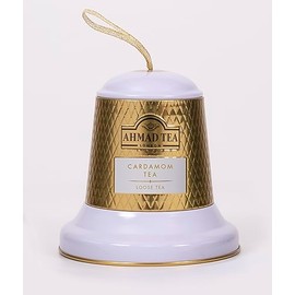 Ahmad Tea Gold and White Ornament Tea Bell, Holiday Gifting, Festive Spice Cardamom Loose Leaf Tea, Tea Tin Caddy