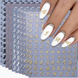 IDDFEVE 10 Sheets Letter Nail Art Stickers - 3D Handwritten Old English Alphabet Nail Decals for DIY Acrylic Manicure Nail Decorations