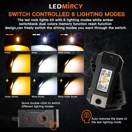 LEDMIRCY Switchback LED Rock Lights Kit White/Amber Strobe with Wiring Harness 8 Pods 6 Mode Reset Function Memory Function for Off Road Trucks ATV UTV SUV RZR Under Body High Power Waterproof