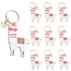 PHAETON 10PCS Cute Alpace Keychain with Heart Sunglasses, Colorful Flower Charm, White Enamel Design, Animal Keychain Animal Lover Gift Sheep Keyring