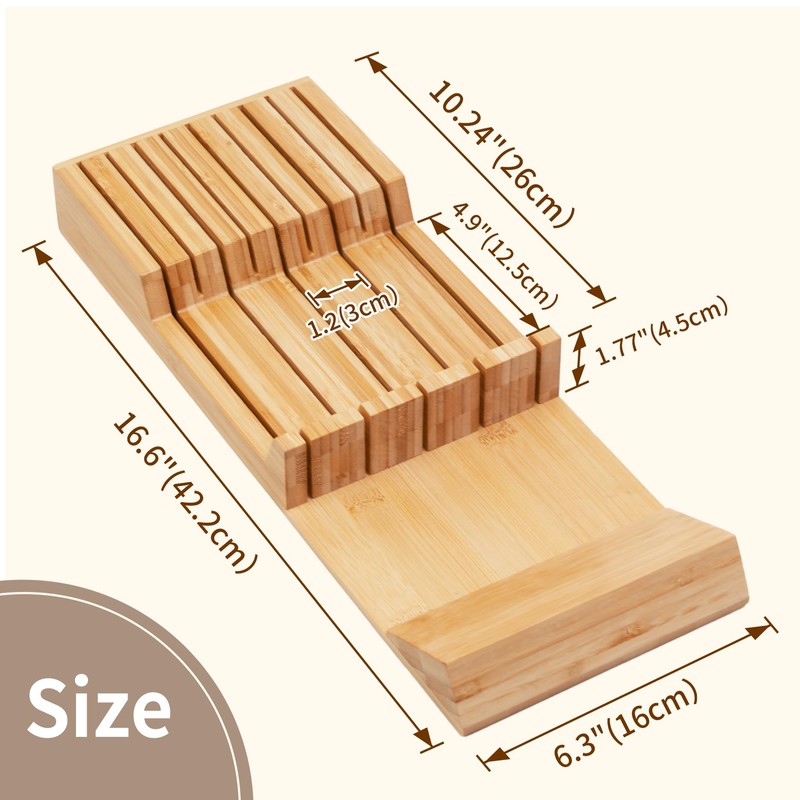 Utoplike Knife Drawer Organizer Bamboo Knives Block for Kitchen, Large