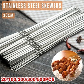 20/100/200/300/500 PCS Stainless Steel Barbecue Metal Skewers Flat Needle BBQ Tools Kebab Stick, 11.8 Inches Length, 3.5mm Width, 0.9mm Thickness