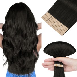 hotbanana Tape in Extensions Echthaar, 50cm Tape Extensions Echthaar 20 Zoll 20 Stück 50g Natürliches Schwarz Echthaar Extensions Tape Gerade Remy Echthaar Tape Extensions