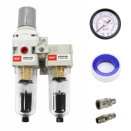 RIH Air Regulator 1/4" Filter Regulator for Air Compressors Water Separator Filter Valve Dust Control Pressure Setting Pressure Gauge with Coupler Automatic Drain (2 Filter 1 Regulator B, Automatic