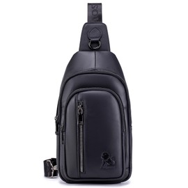 pundarika Genuine Leather Sling Bag For Men Crossbody Chest Bag shoulder bag casual man bag chest pack Sling Backpack-Black