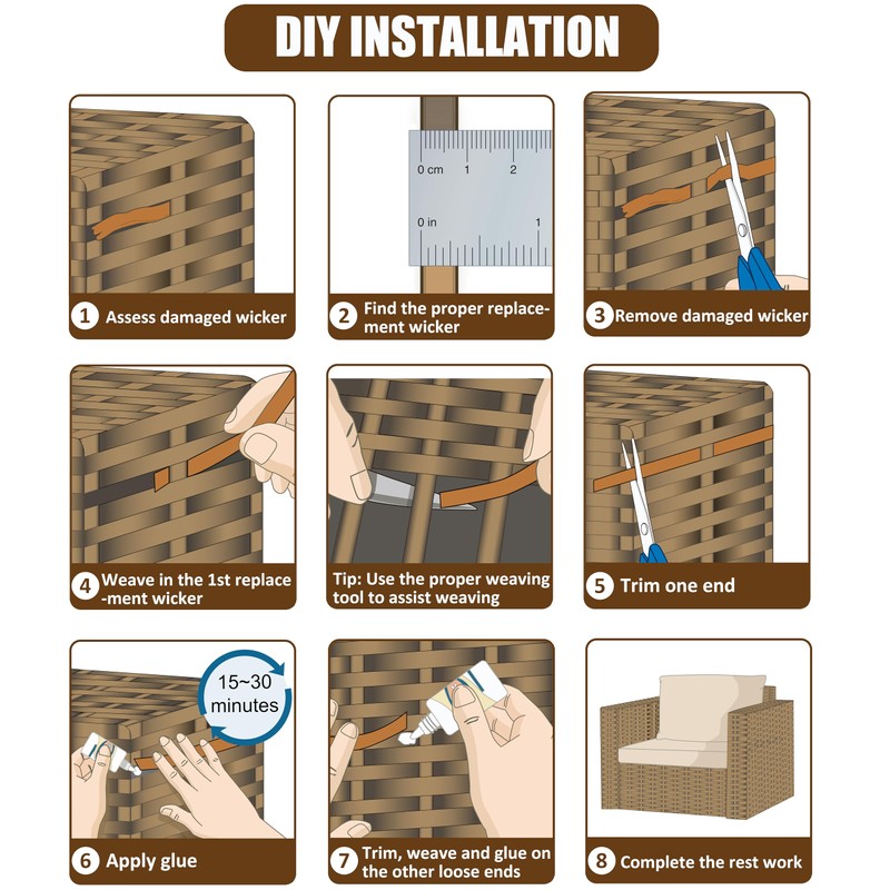Laphivieh 120 Ft Wicker Repair Kit, Plastic Wicker Repair Supplies,
