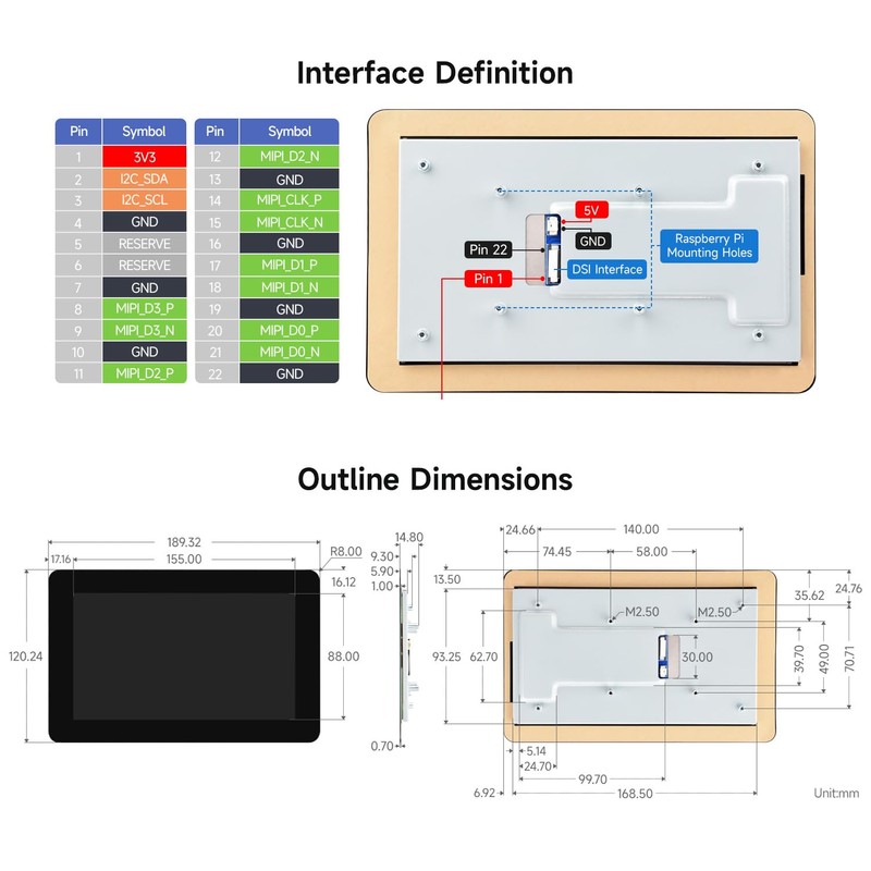 Waveshare 7 inch DSI Capacitive Touch Display Compatible with Raspberry