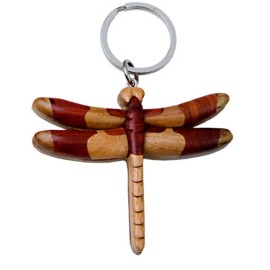 Handmade Dragonfly - Wood Intarsia Keychain - Insect theme; Durable and New!