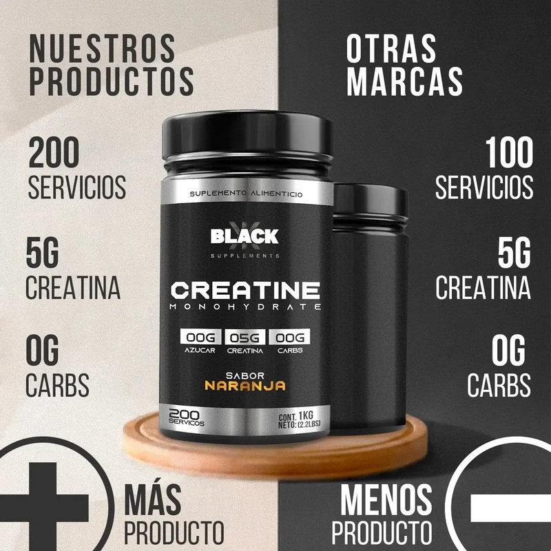 Black Supplements Creatina Monohidratada 1kg 200 Servs