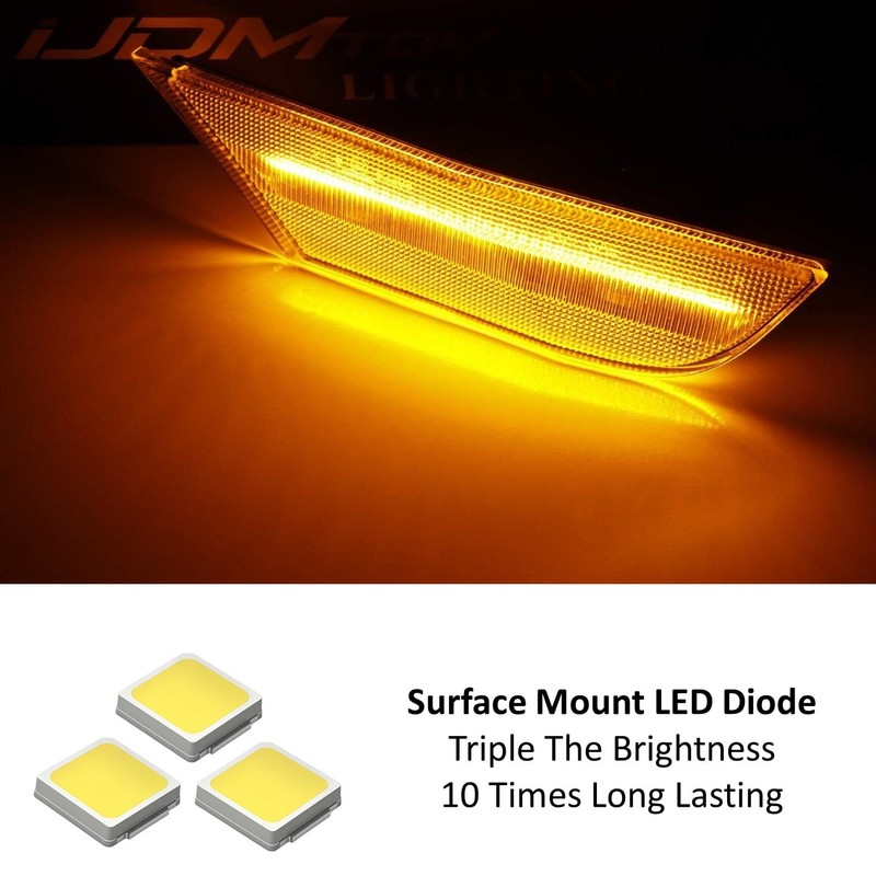 iJDMTOY Dark Smoked Lens Full Amber LED Bumper Side Marker