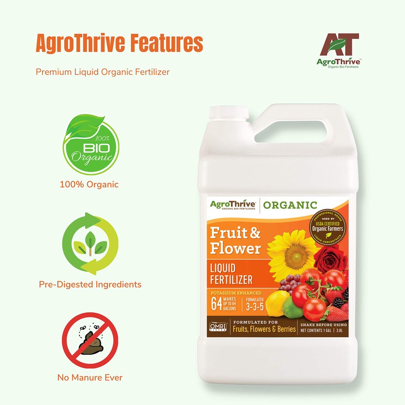AgroThrive Fruit and Flower Organic Liquid Fertilizer - 3-3-5 NPK