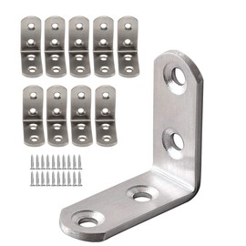 Derbway 10 pieces stainless steel corner code, angle brackets, stainless steel L-shaped brackets, corner braces with screws, right angle bracket (two holes)