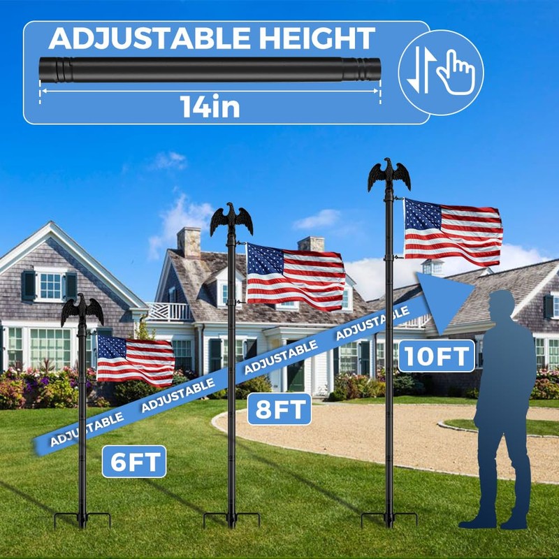 1.3" Large Diameter Heavy Duty 10 FT Flag Pole in