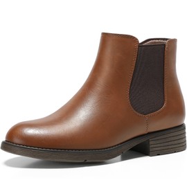 Bacia Womens Chelsea Boots Fall Ankle Brown Boots for Women Low Heel Short Boots Comfortable Flat Booties Brown 8.5 US