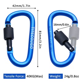 TITECOUGO Aluminum Alloy D-Ring High Strength Carabiner Key Chain Clip Hook For Camping Hiking (Not for Climbing) Blue Black