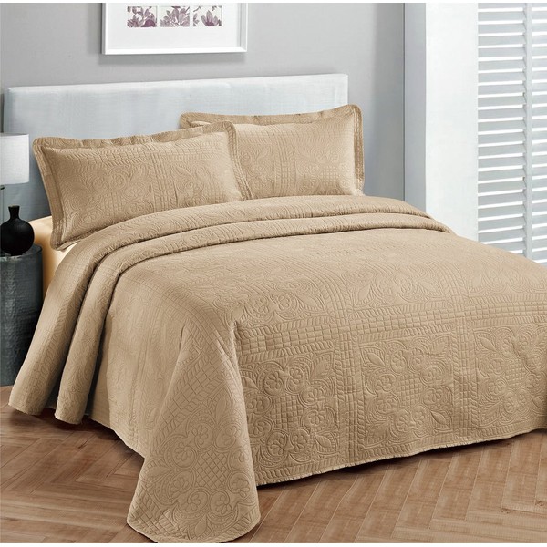 Fancy Collection Luxury Bedspread Coverlet Embossed Bed Cover Solid Taupe New Over Size 100"x106" Full/Queen