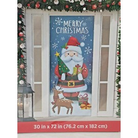 Holiday Style Santa & Reindeer  Door Merry Christmas Cover  New Size 30 x 72 Inches