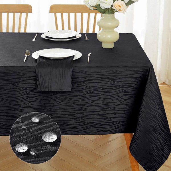 MATIRUG Black Jacquard Tablecloth, Textured Spillproof Wrinkle Free Soft Table