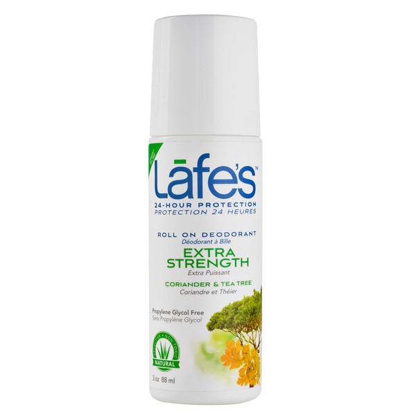 Lafe's Natural Deodorant | 3oz Roll-On Aluminum Free Natural Deodorant for Men & Women | Paraben Free & Baking Soda Free with 24-Hour Protection | Extra Strength - Coriander & Tea Tree | Packaging May Vary