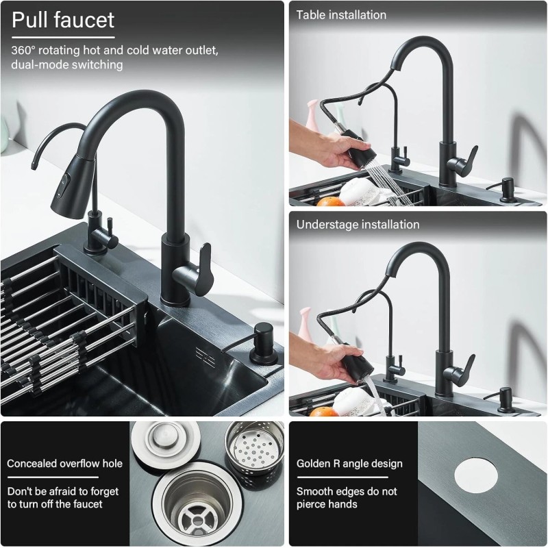 mvmhome Black Kitchen Sink Single Bowl Stainless Steel Sink with