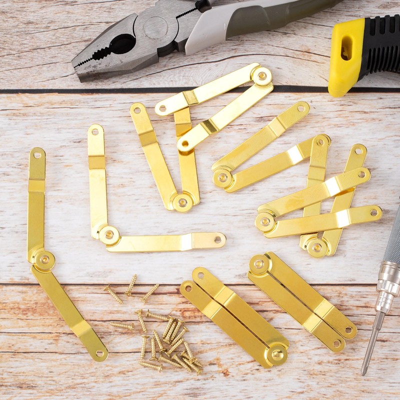 OIIKI 10pcs Gold Lid Support Hinge with 20 Screw, Foldable