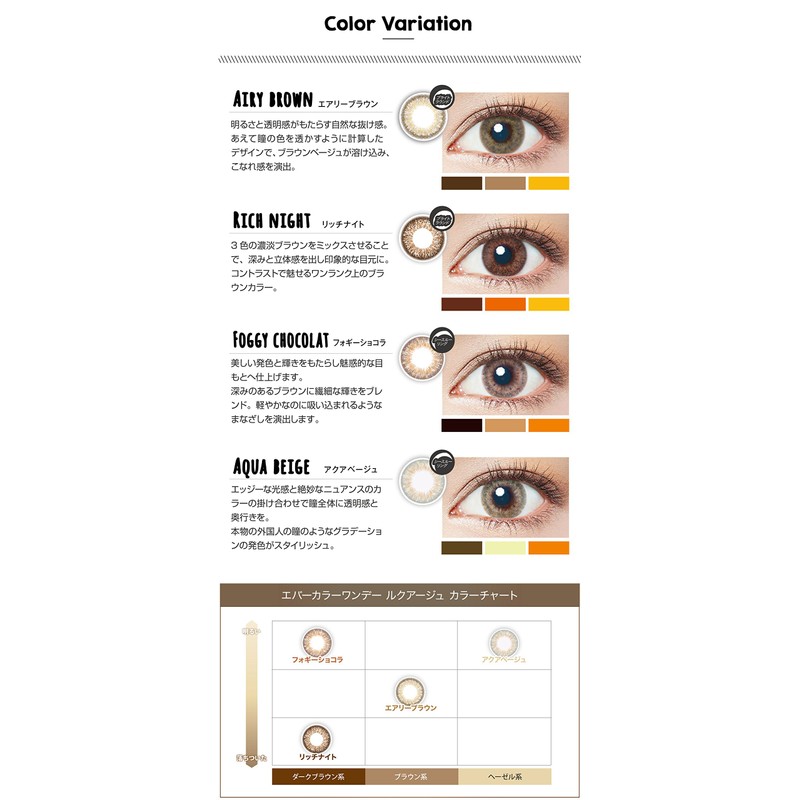 エバーカラーワンデー ルクアージュ 30枚 エアリーブラウン ±0.00