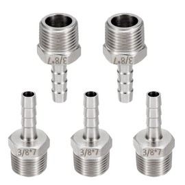 HARFINGTON 5pcs Stainless Steel Barbed Fitting 3/8" NPT Male to 1/4" Hose ID for Home Brew Pipe Fitting Direct Thread Tower Connector Durable Construction