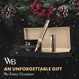 Wordsworth & Black Primori Fountain Pen Set [Gunmetal Gold]; Extra Fine Nib, Gift Case, 24 Ink Cartridges, Refill Converter, Manual; Journaling, Calligraphy, Smooth Writing Pens; Left and Right Handed