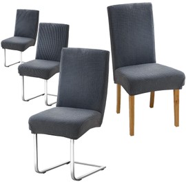 Sueving Dining Chair Covers, High Back Dining Room Chair Covers Set of 4, Black Washable Stretch Chairs Slipcovers for Home Kitchen Hotel Banquet (Dark Grey)