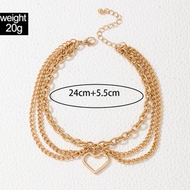 Cubahop Layered Beach Tassel Snake Ankle Heart Ankle Bracelets Summer Foot Accessories Jewellery for Women and Girls (Gold Heart)