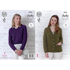 King Cole Womens Chunky Knitting Pattern Ladies Easy Knit Raglan Sleeve Cardigan & Sweater (4703)