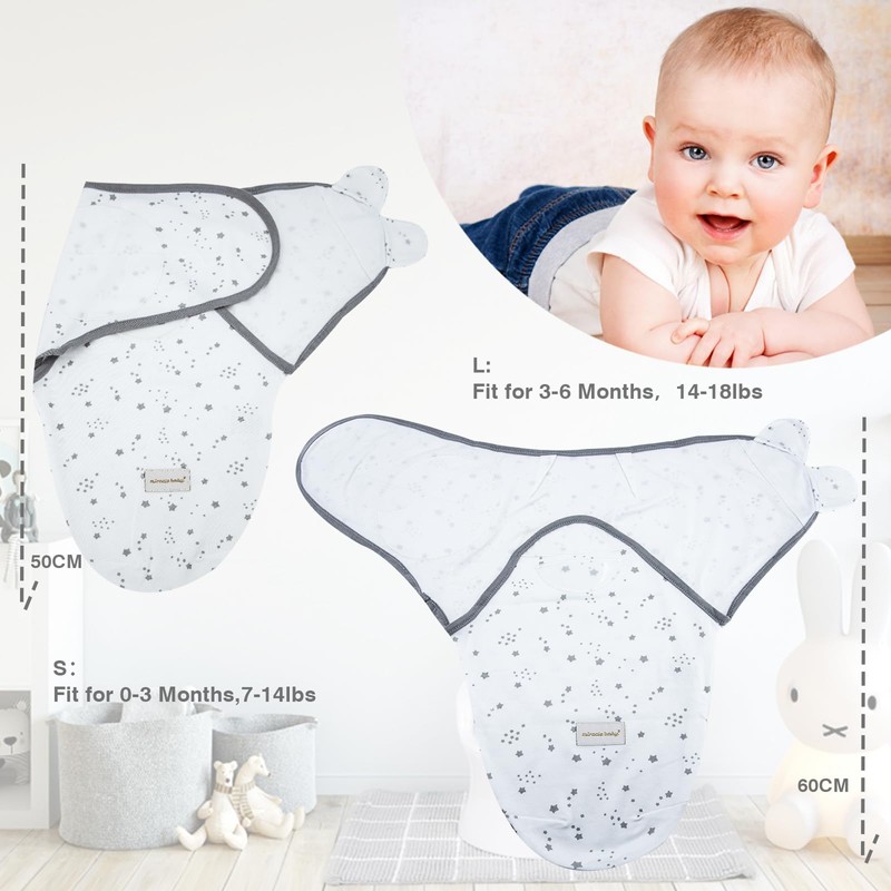 3-Pack Baby Swaddle Sleep Sacks, Newborn Blanket Wrap Adjustable Breathable