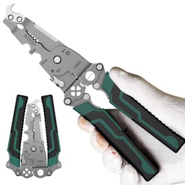 Pinzas Pelacables 12 en 1 Profesional (16-8 AWG), Pinzas Electricista Multifuncionales de Acero CR-V, Herramienta Plegable para Cortar, Crimpar y Pela