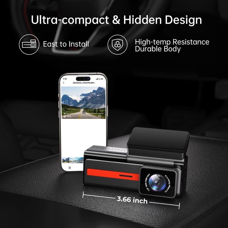 Dash Cam Front and Rear, Veement S80 4k+1080P Dual Dash