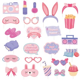 Pack of 24 Sleepover Party Photo Booth Props Sleepover Party Supplies for Girls Snooze Party Selfie Props for Girls Night Pyjamas Spa Birthday Party Decorations